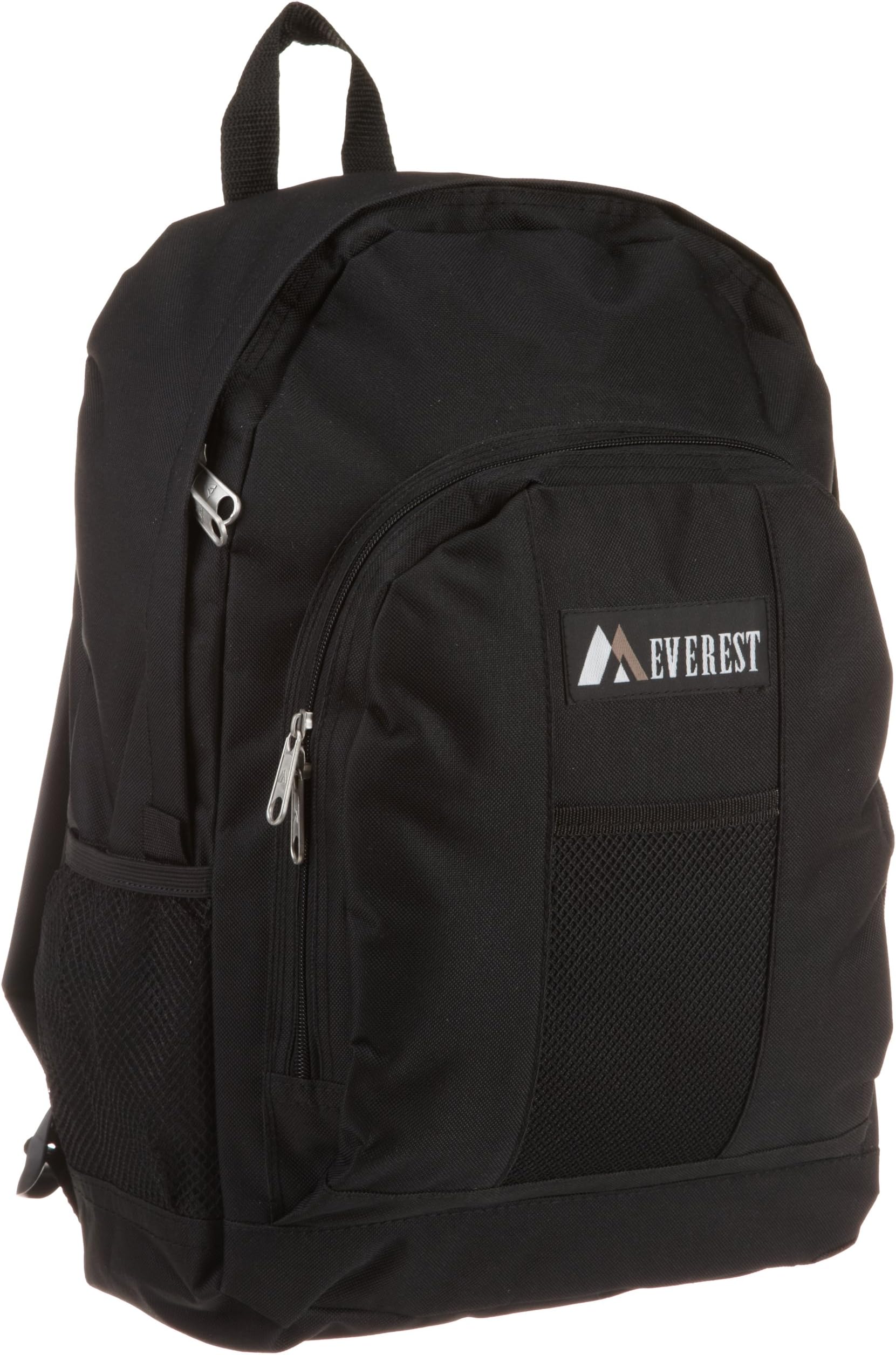 Everest Luggage Backpack with Front and Side Pockets, Black, Large