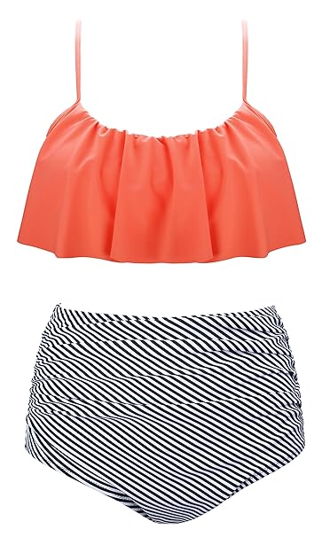 Angerella Damen Niedlich Ruffles Strap Badeanzug Crop Top Flounce Bikini
