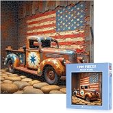 Vintage Truck Jigsaw Puzzle Large 1000pcs Puzzle for Adults | Rustic American Flag Design, Brain Teaser Game, Gift for Holidays &amp; Family Fun, Vintage Truck Theme