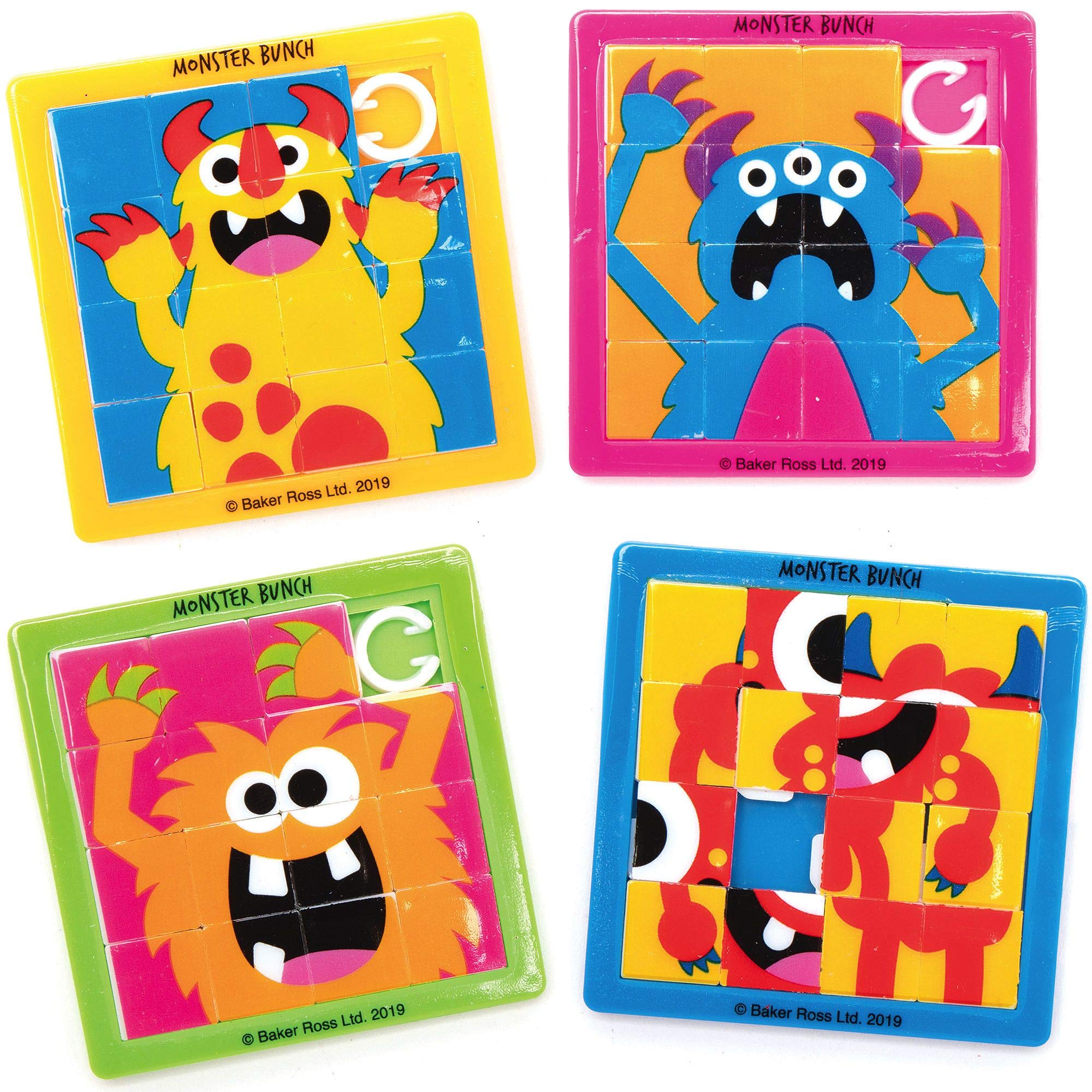 Baker Ross AX269 Monster Bunch Sliding Puzzles - Pack of 6, For Kids Party Bags and Small Toys for Children, Sliding Puzzles