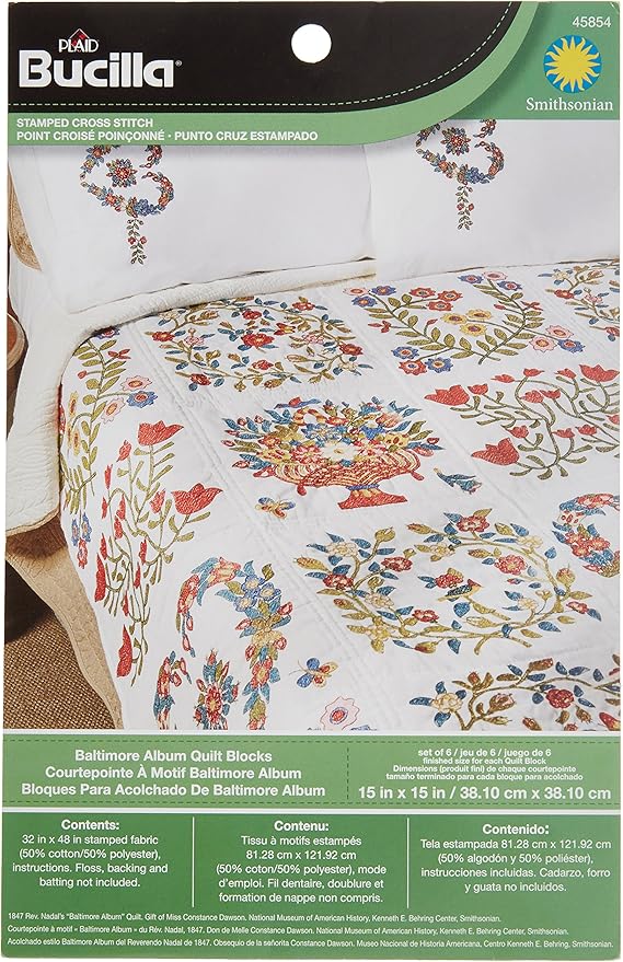 Bucilla 45854 Stamped Cross Stitch Quilt Blocks 15 X 15 Inch Baltimore Album Amazon Ca Home Kitchen