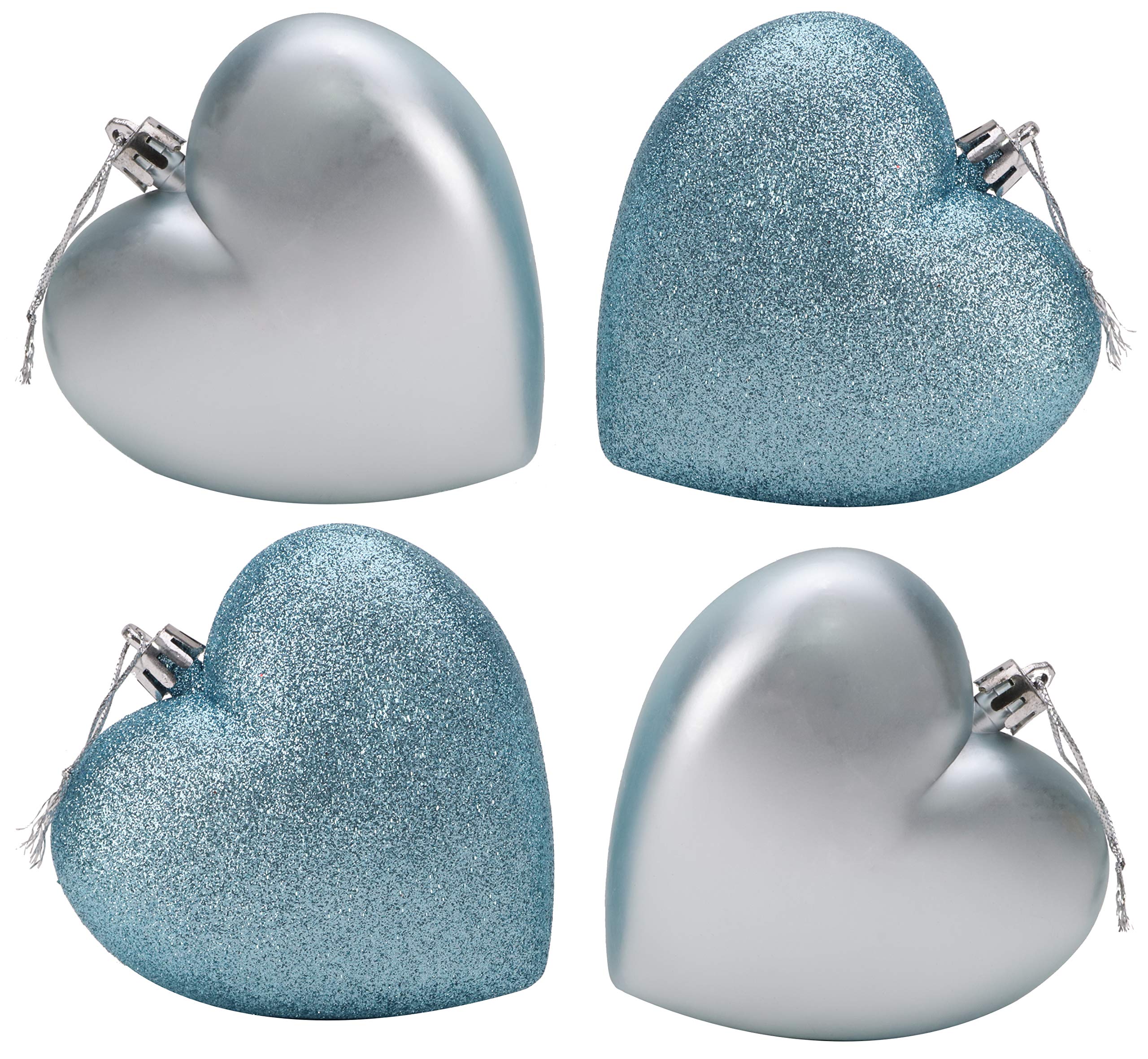 Christmas Concepts® 4-100mm Heart Shaped Baubles - Matte & Glitter Design - Christmas Decoration (Ice Blue)