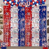 Chumia 2 Pcs 4th of July Patriotic Foil Fringe Curtains 3.3x6.6 ft | Independence Day American Non Pleated Fan Flag Banner for Outside, USA Memorial Day Garden Porch Decoration