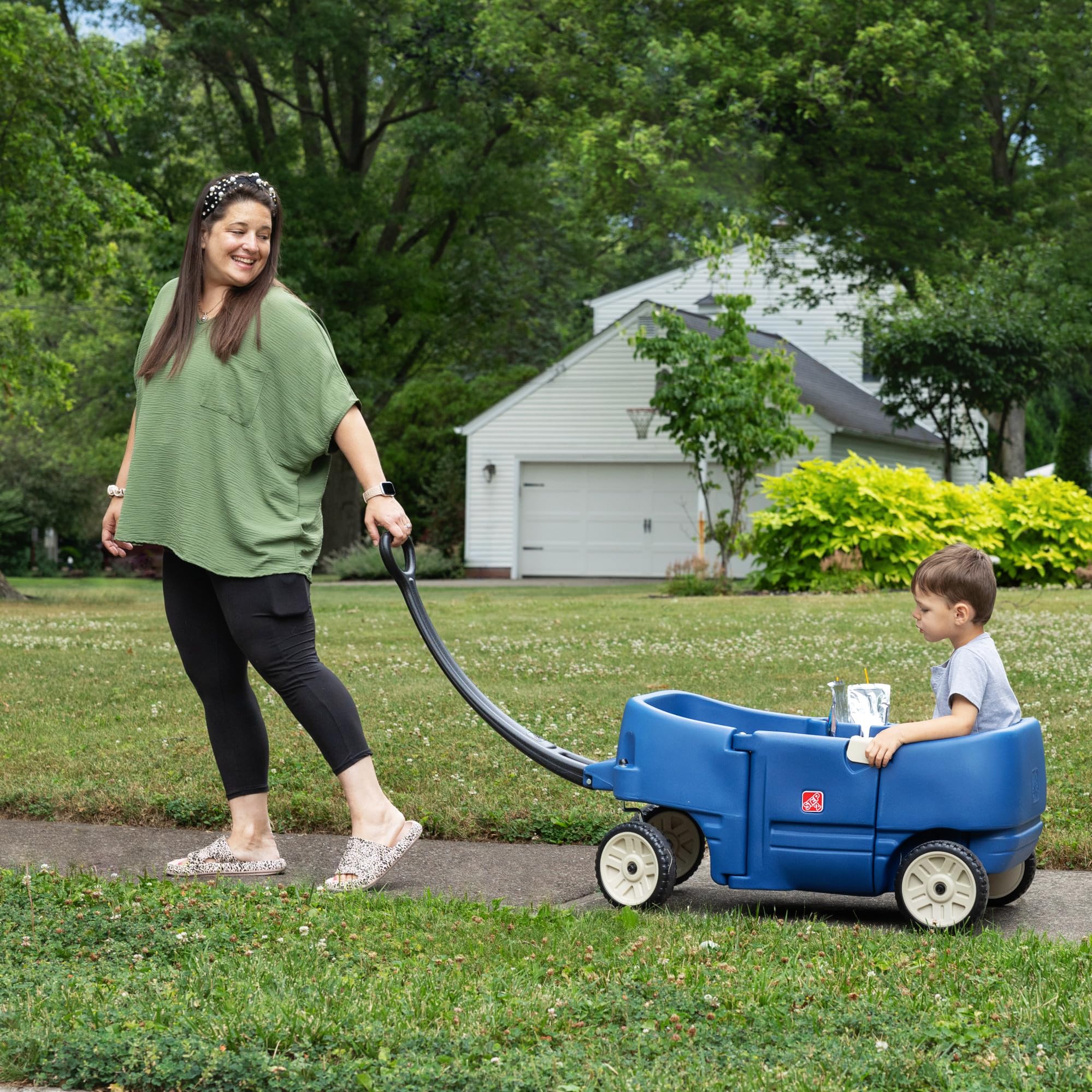 Step2 Wagon for Two Plus, Kids Ride On Toy, Stroller Substitute, Includes Seat Belts, Made of Durable Plastic, Max Weight 75 lbs., For Toddlers 1.5-5 Years Old, Denim Blue
