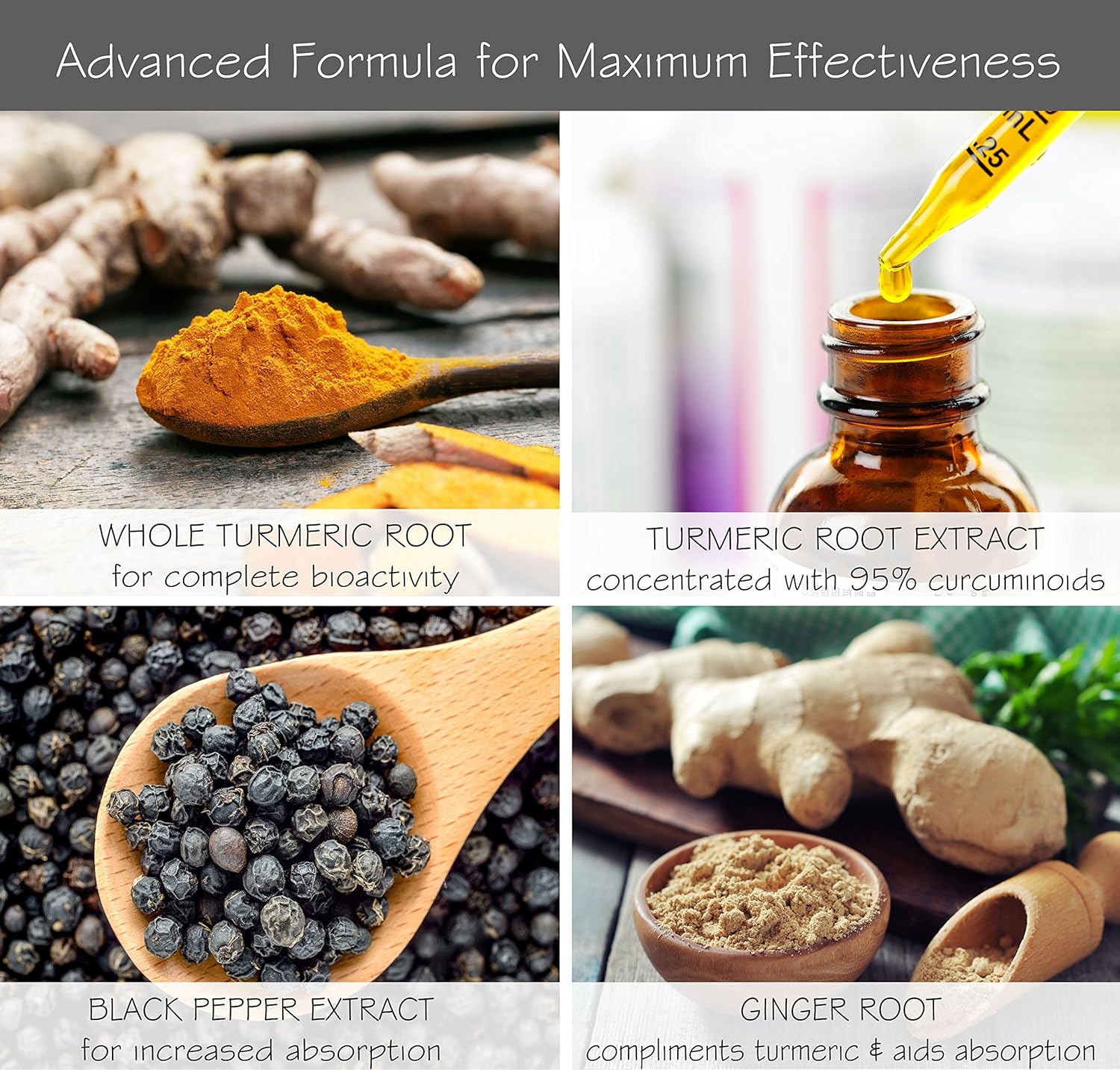 Herbal Roots Turmeric Curcumin Capsules - Extra Strength - 1000mg Pure Organic Turmeric Supplement, 95% Standardized Curcumin Extract with BioPerine Pepper and Ginger - Made in USA: Health & Personal Care