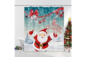 OWENIE Merry Christmas Shower Curtains for Bathroom, Winter Snowflake Funny Santa Claus Fabric Shower Curtain for Christmas Holiday Bathroom Decorations, Polyester Fabric Bath Curtain, 72 W x 72 L