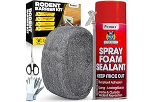 PAMAZY [Upgraded] Rodent Barrier Kit, Steel Wool Included PU Spray Foam Hole Filler for Mice Control 3.2"x7.5’ Rodent Control Fill Fabric, Gloves, Scissors,Gap Blocker in Hole Pipeline Vent in House, Garage