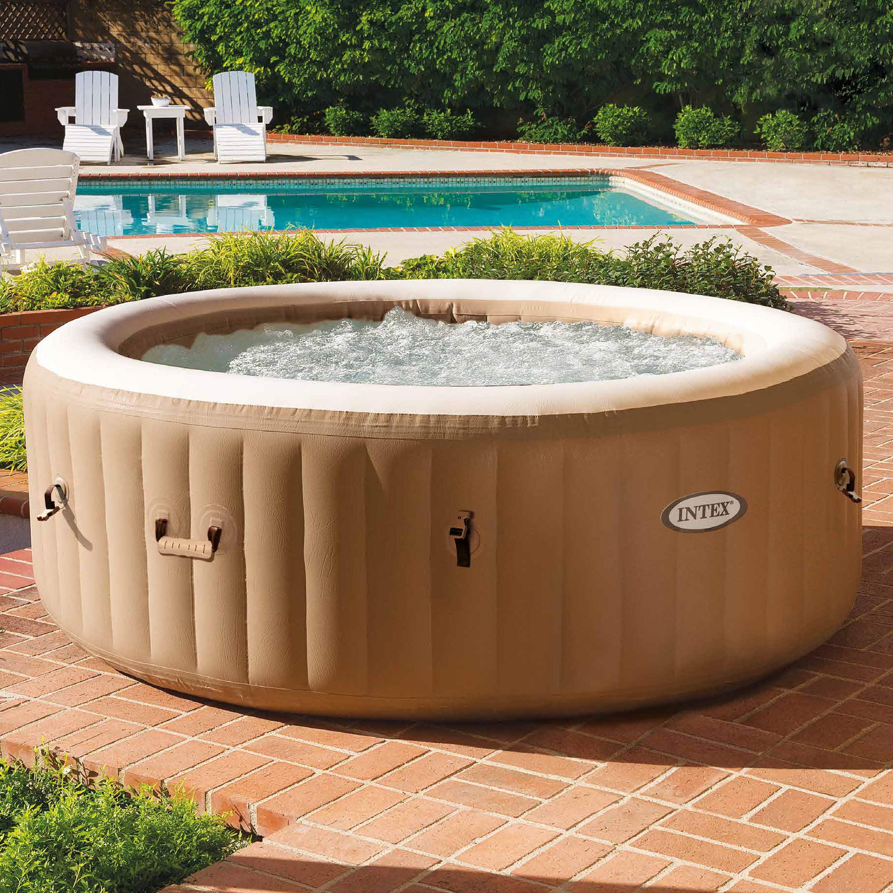 Intex 28425E 77in PureSpa Inflatable Spa, 4-Person, Tan