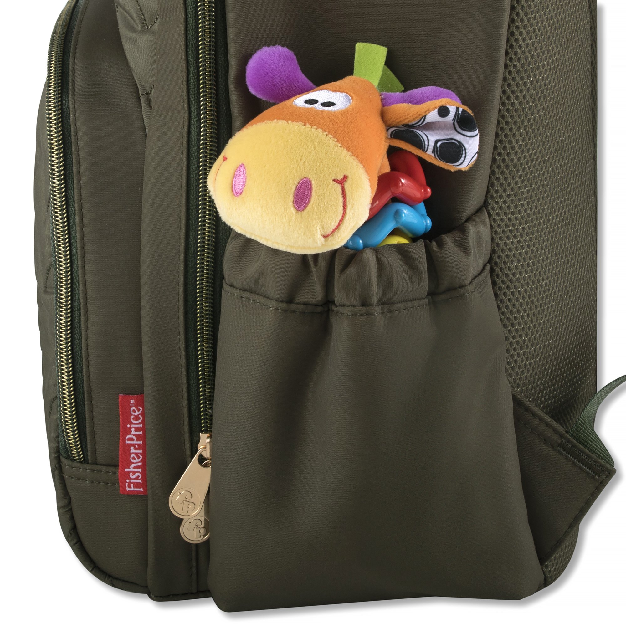 Baby Essentials Fisher-Price Signature Morgan Quilted Backpack Diaper Bag with Changing Pad, Stroller Clips, Laptop Compartment (Olive)