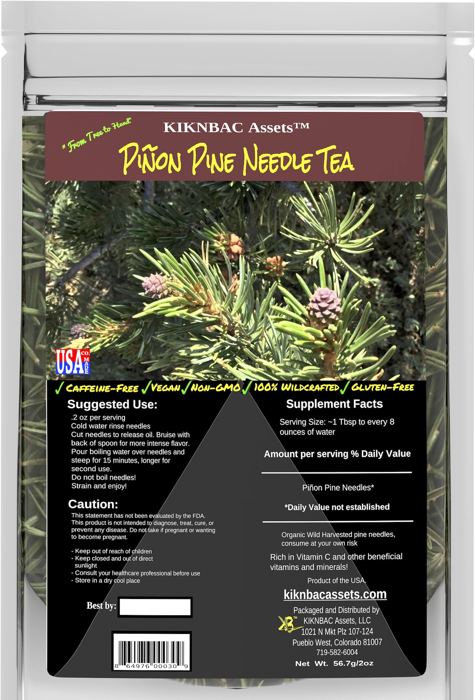 Wild Harvested Piรฑon Pine Needle Tea - Raw Vegan Non-GMO Paleo Friendly Gluten-Free Zero Sugar No Added Salt Preservative Free - PICKED AT TIME OF ORDER - Net Wt 2oz