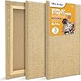 AUREUO Stretched Burlap Canvas, 8x16 Inch/3 Pack - 100% Natural Jute, Transparent Gesso Primed Blank Stretched Canvases for Oil & Acrylic Painting, Arts & Craft Projects, Wedding & Home Decoration