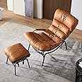 ovios Glider Rocking Chair with Ottoman, Mid-Century Modern Recliner Chair with Footrest, Comfy Gliding Rocker Lazy Accent Armchair for Living Room Bedroom, Suede Leather, Brown