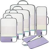 BAGAIL 6 Set Lightweight Compression Packing Cubes with Packing List, Anti-Tearing Expandable Organizer Bags for Travel, Dusty Purple
