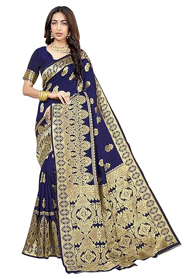 Womens Banarasi Silk Saree (Banarasi_Saree121_Navy)