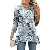 LOMON 3/4 Sleeve Tunic Tops for Women Loose Fit Dressy Casual Blouse Flowy Shirts to Wear with Leggings S-3XL