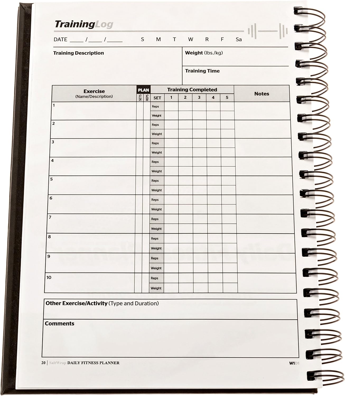 SaltWrap The Daily Fitness Planner - Gym Workout Log and Food Journal - with Daily and Weekly Pages, Goal Tracking Templates, Spiral-Bound, 7 x 10 inches : Sports & Outdoors