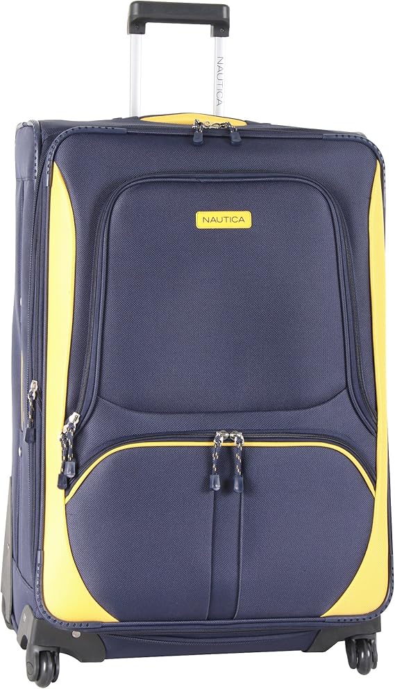 Nautica Luggage Expandable Spinner Suitcase, Navy/Yellow