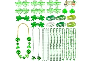 TGOSOMT 50 PCS St Patricks Day Decorations, St Patricks Day Accessories, with 9 Green Shamrock Glasses, 27 Necklaces, 24 Bracelets, St Patricks Day Favors Set for Irish Party Decor Novelty Parades Supplies