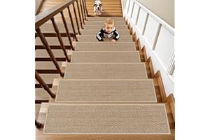 OJIA Stair Treads for Wooden Steps Indoor Washable Stair Carpet Non-Slip 15PCS 30"x8" Rubber Backing Stair Mats Stair Runners for Kids, Elders and Dogs, Staircase Step Treads Stair Covers