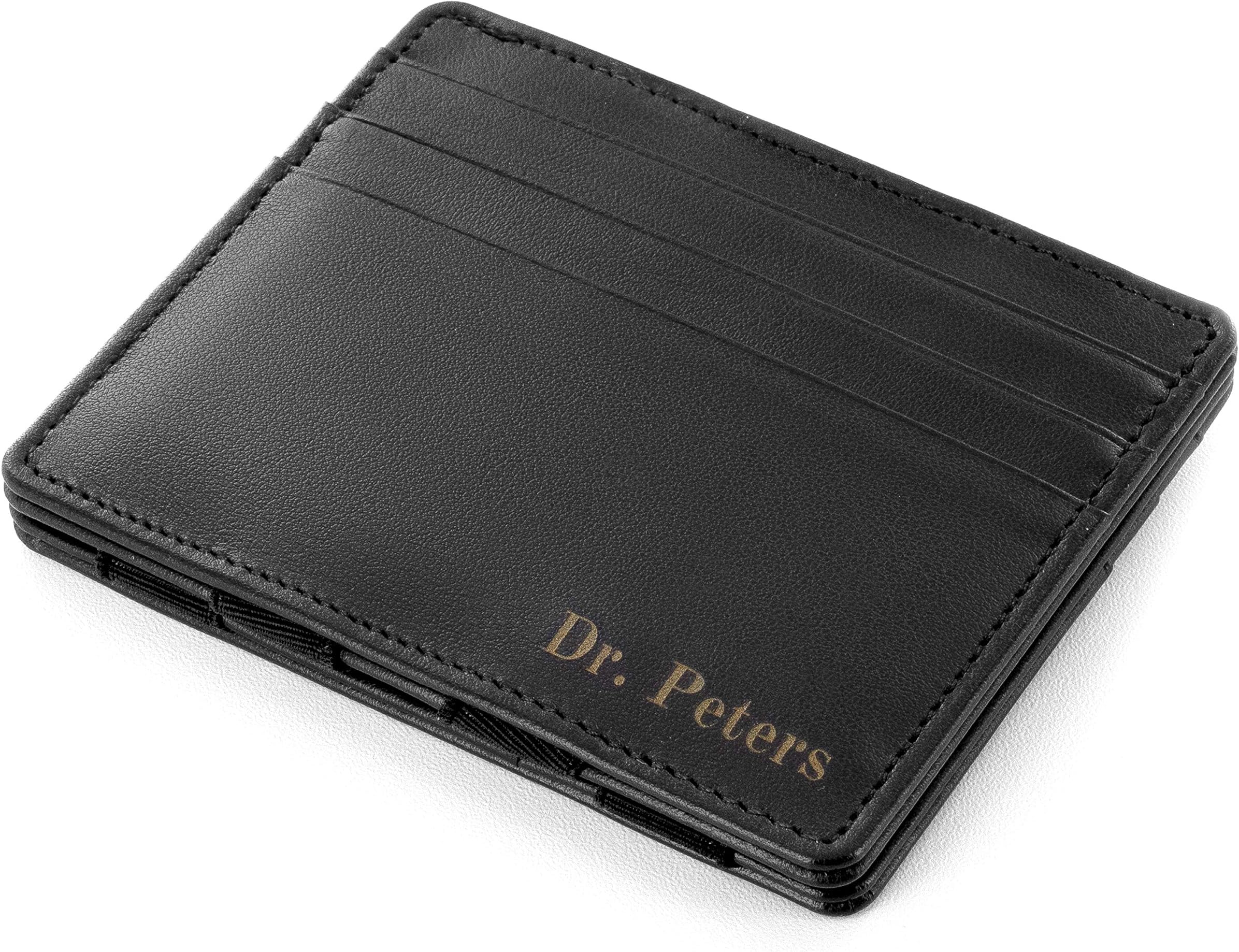 Men Magic Wallet Flap Boy Slim with Engraving - The Original - RFID Blocking Genuine Leather Slim Credit Card Holder Front Pocket Sleeve - Black