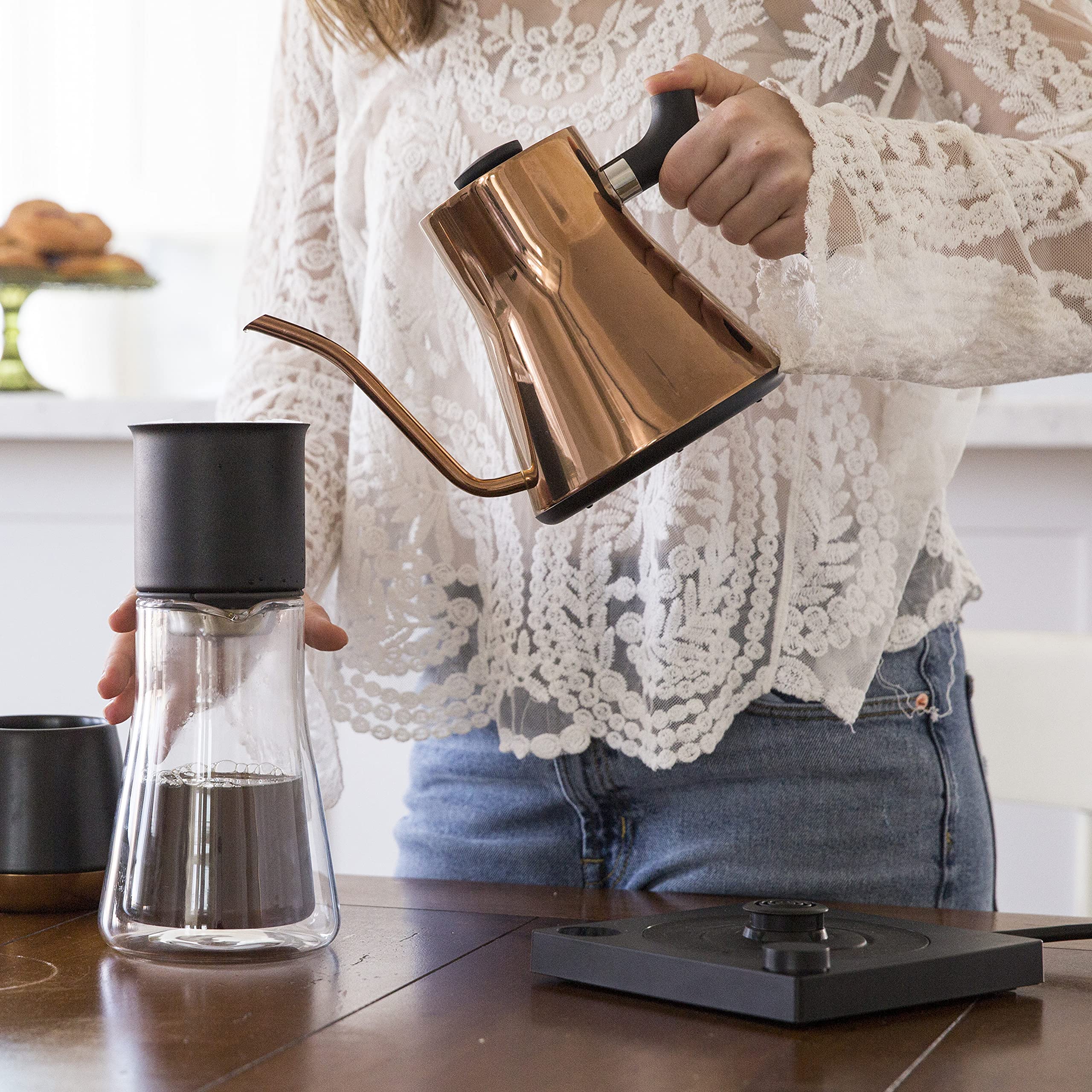 Fellow Stagg EKG Electric Gooseneck Kettle - Pour-Over Coffee and Tea Kettle - Stainless Steel Boiler - Quick Heating Electric Kettles for Boiling Water - Polished Copper