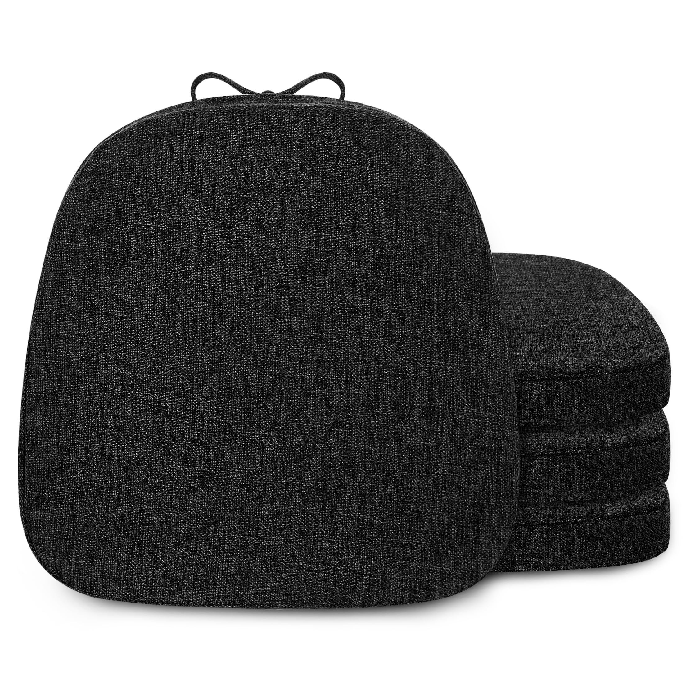 FlyGulls Dining Chair Cushions Set of 4 Non Slip Seat Cushions for Dining Chairs with Ties and Washable Covers Kitchen Seat Pads 35.5x35.5cm Black