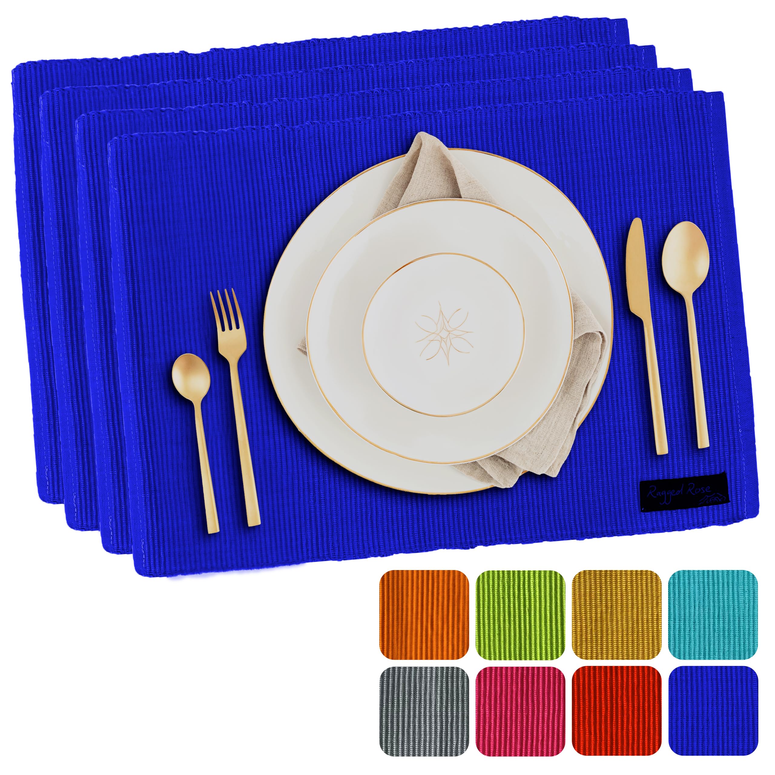Ragged Rose Set of 4 Cotton Placemats - 27x37 cm Gift-Wrapped Table Place Mats - Ribbed Cotton Indoor & Outdoor Placemats for Living Room, Dining Table, & Kitchen