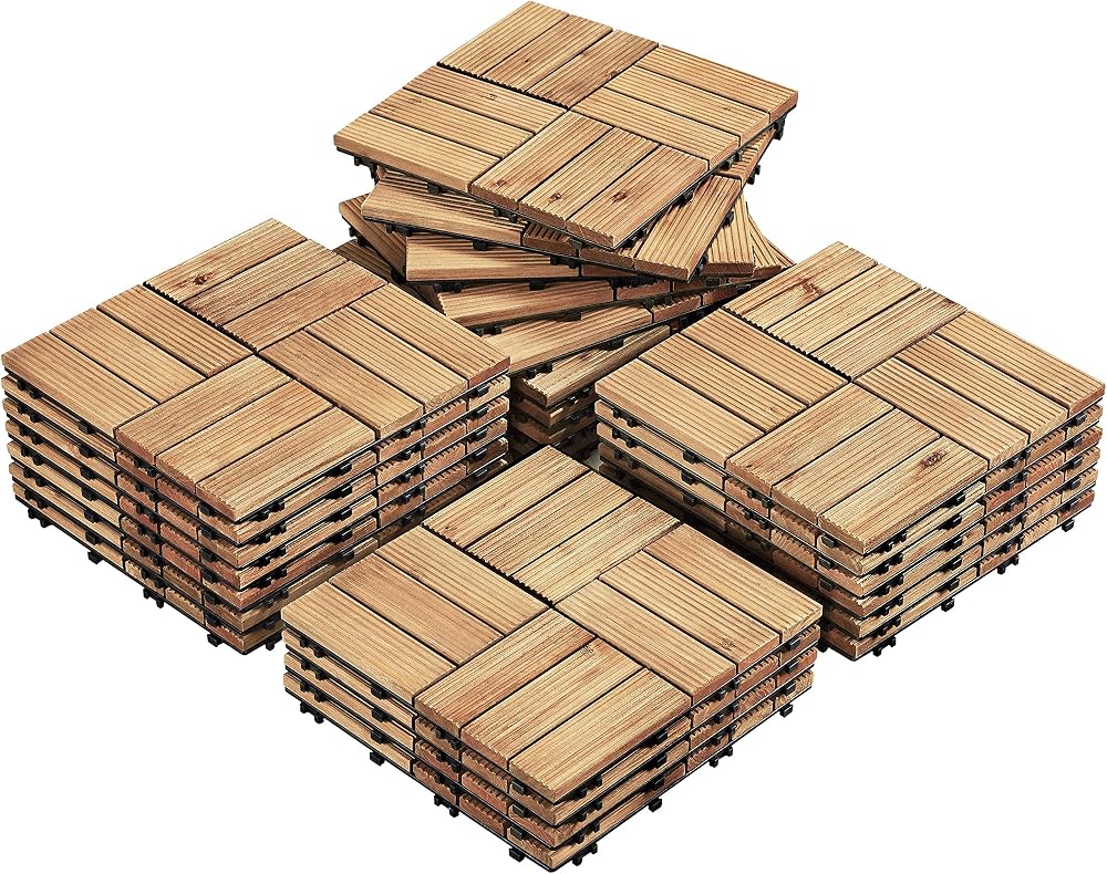Yaheetech 27 Pcs Decking Tiles 30x30cm Interlocking Outdoor Flooring Natural