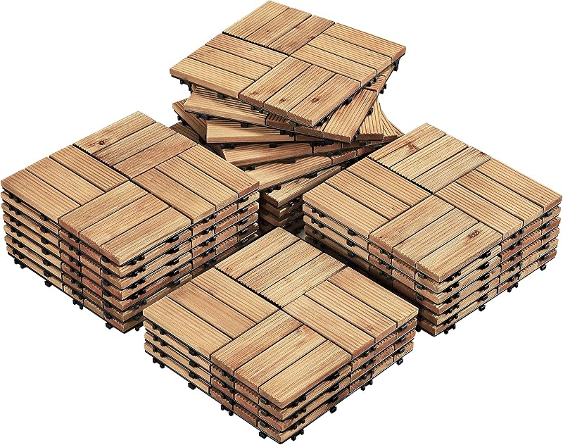 Yaheetech 27 Pcs Decking Tiles 30x30cm Interlocking Outdoor Flooring Natural