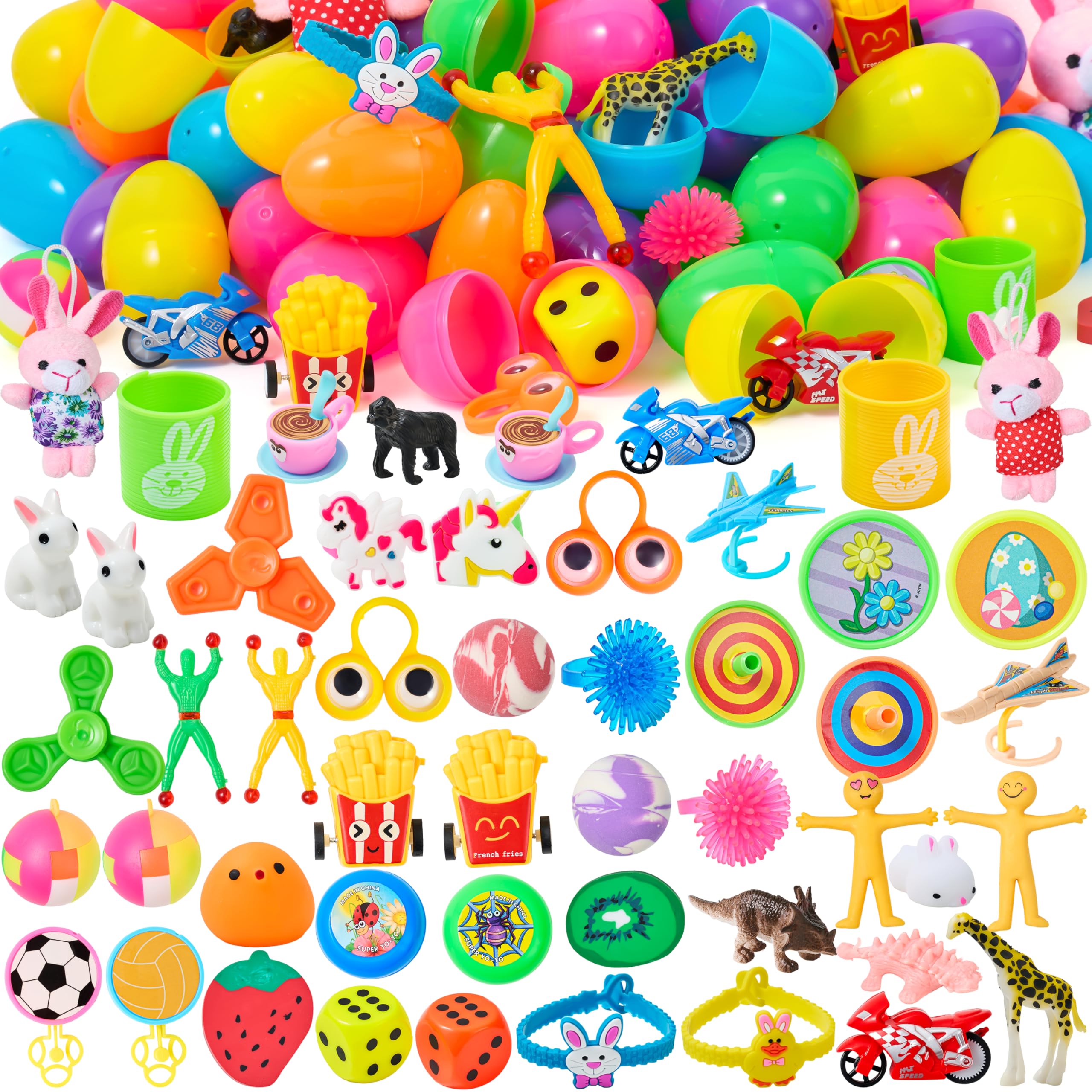 JOYIN 50 Pcs Prefilled Easter Eggs with Toys, 48 Bright Colorful and 2 Pcs Gold Filled Plastic Eggs with Toys for Easter Eggs Hunt Filler, Basket Stuffer, Party Favors