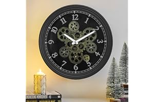 CLXEAST 15 Inch Real Moving Gear Wall Clock, Vintage Industrial Steampunk Metal Wall Clocks for Living Room Decor,Kitchen, Home Office,House Warming Gifts New Home