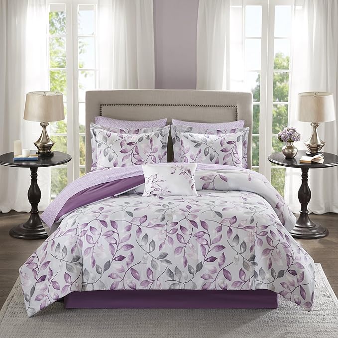 9 Piece Floral Comforter Set Queen, Allover Adorable Garden