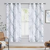 Fmfunctex Blue Semi Sheer Curtains 72in Drop 2 Panels Tree Branch Linen Textured view 2