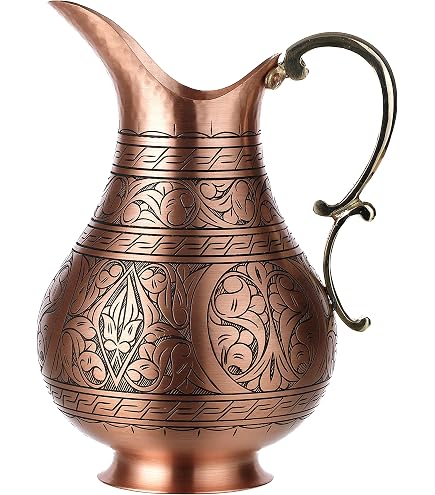 Carafe Eau Cuivre Pur 1,5 L + Bol – Tradition Ayurvédique, Pichet Martelé Main, Santé & Bien-Être Naturel