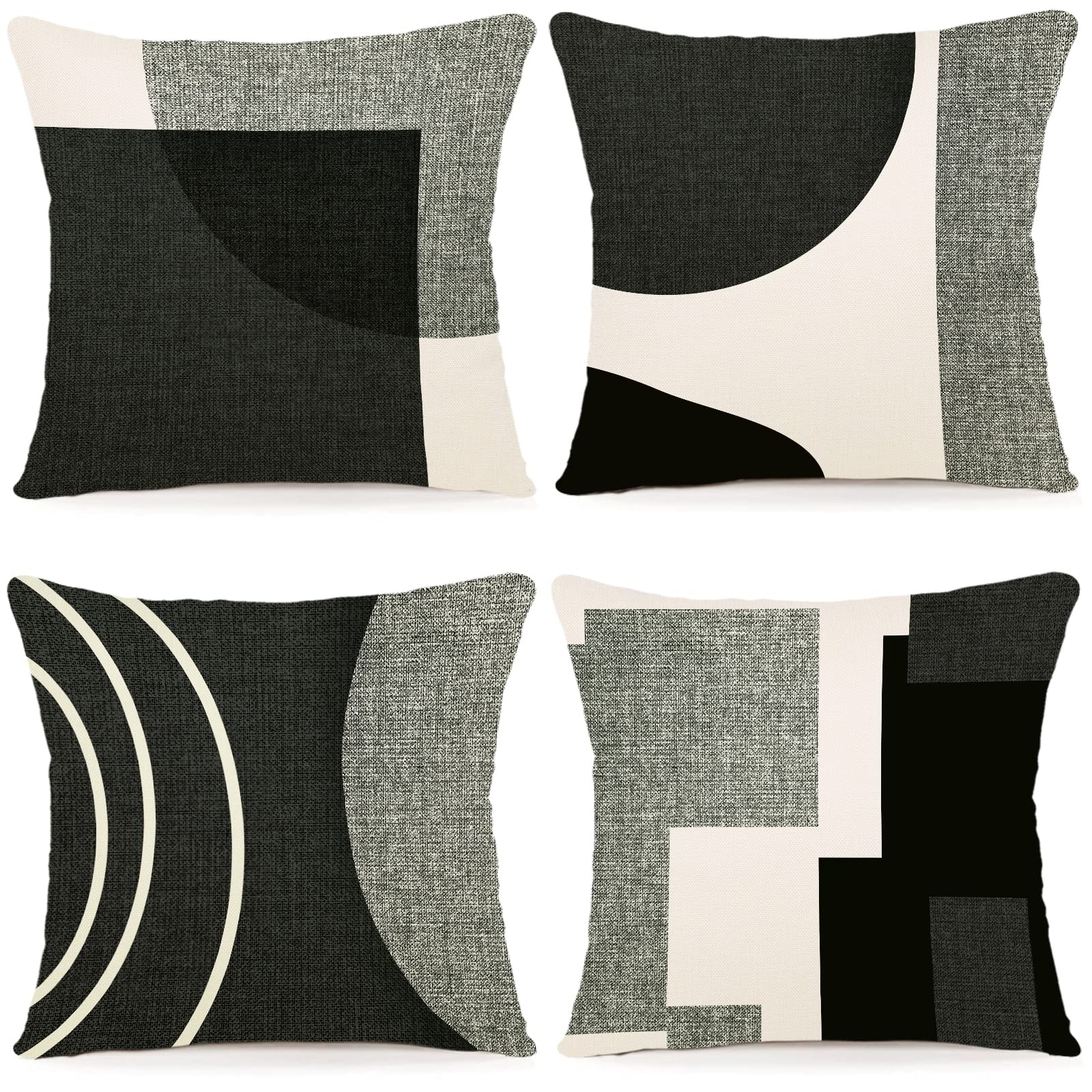 ZWJD Cushion Covers 40 x 40 cm, Set of 4 Outdoor Decorative Linen Cushion Covers with Geometric Pattern for Sofa & Living Room, A083-16