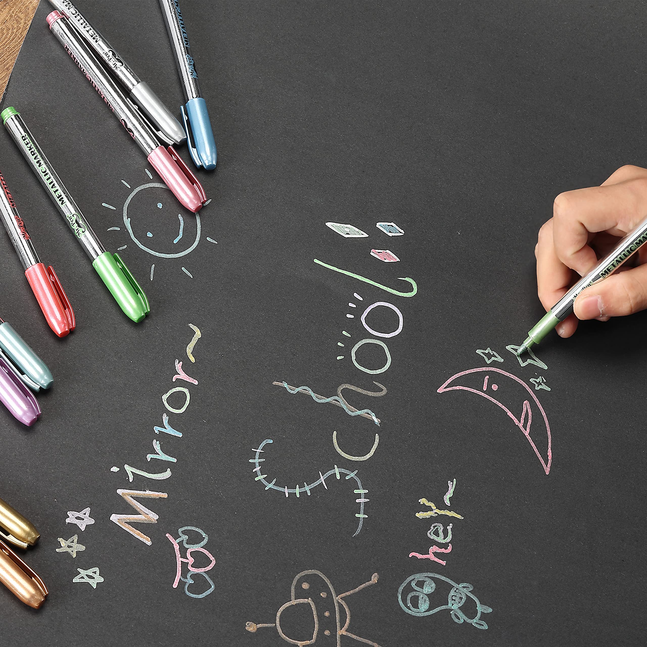 Mr. Pen- Metallic Paint Markers, 10 Colors, Metallic Markers for Black Paper Pens to Write on Black Paper
