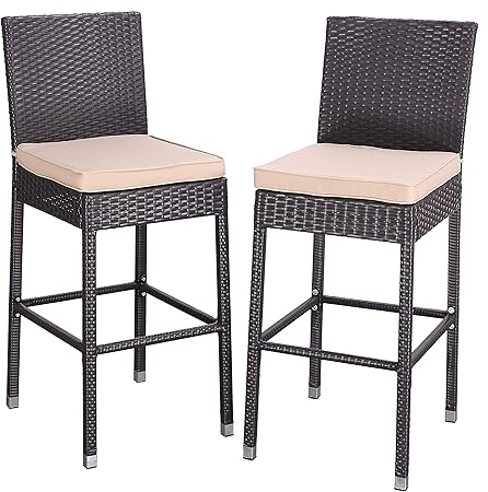 Amazon Com Do4u Set Of 2 Patio Bar Stools All Weather Wicker