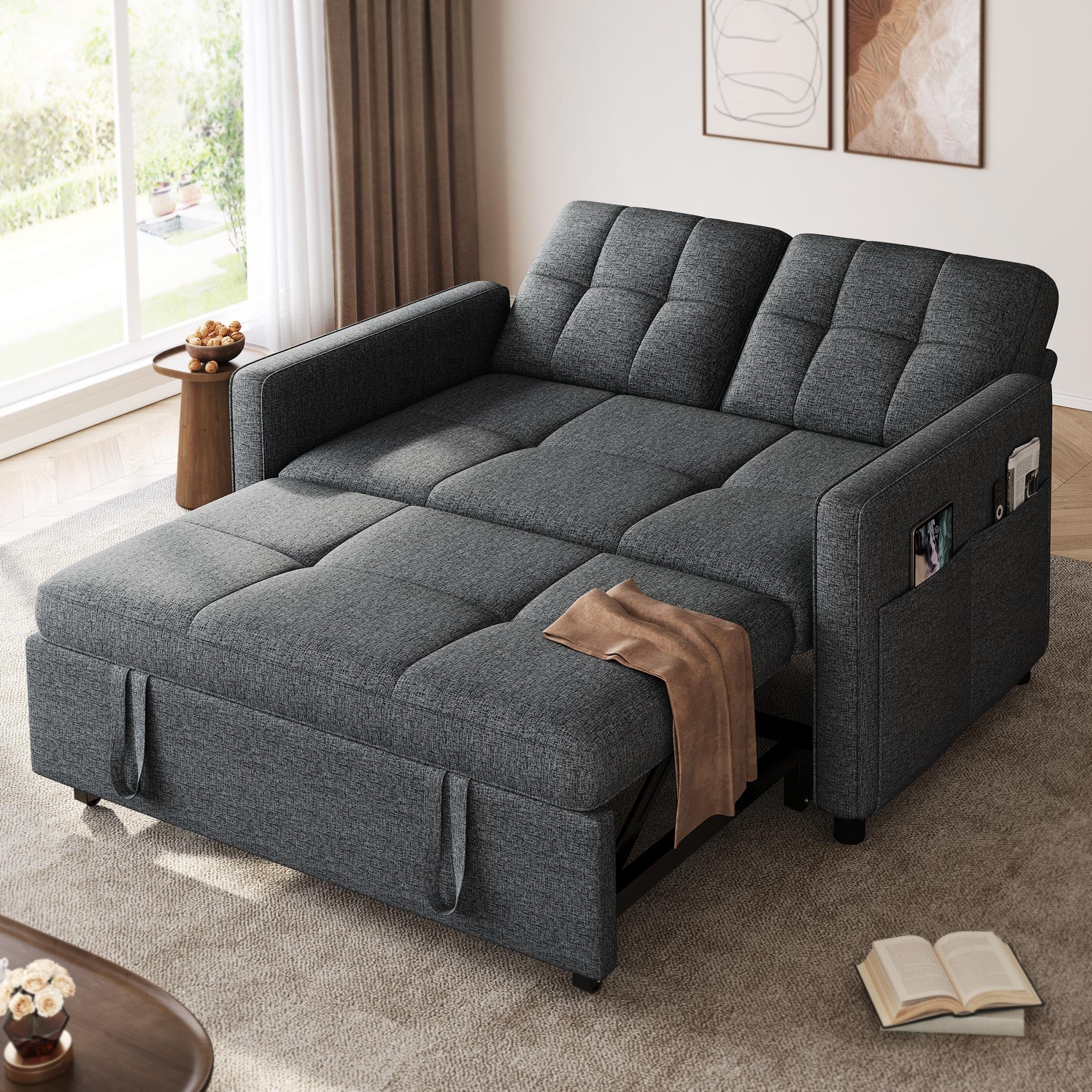 Photo 1 of *PARTIAL SET*
DWVO 55" Convertible Sofa Bed, 3-in-1 Sleeper Sofa with Pull-Out Bed, Linen Futon Couch with Adjustable Backrest and Side Pocket, Modern Loveseat for Living Room Apartment, Grey