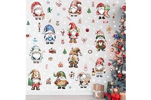FAYOO 12 Sheets Christmas Gnome Wall Stickers Decorations, Xmas Wall Decals Holiday Gnome Snowflakes Floor Wall Vinyl Stickers for Living Room Bedroom Home Office Decor