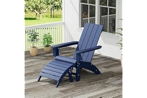 GARPANS Adirondack Chair with Ottoman Weather Resistant Fire Pit Chairs with Footrest HDPE Outdoor Adirondack Chair for Patio Front Porch Pool Garden Deck Fire Pit Outside, Navy Blue