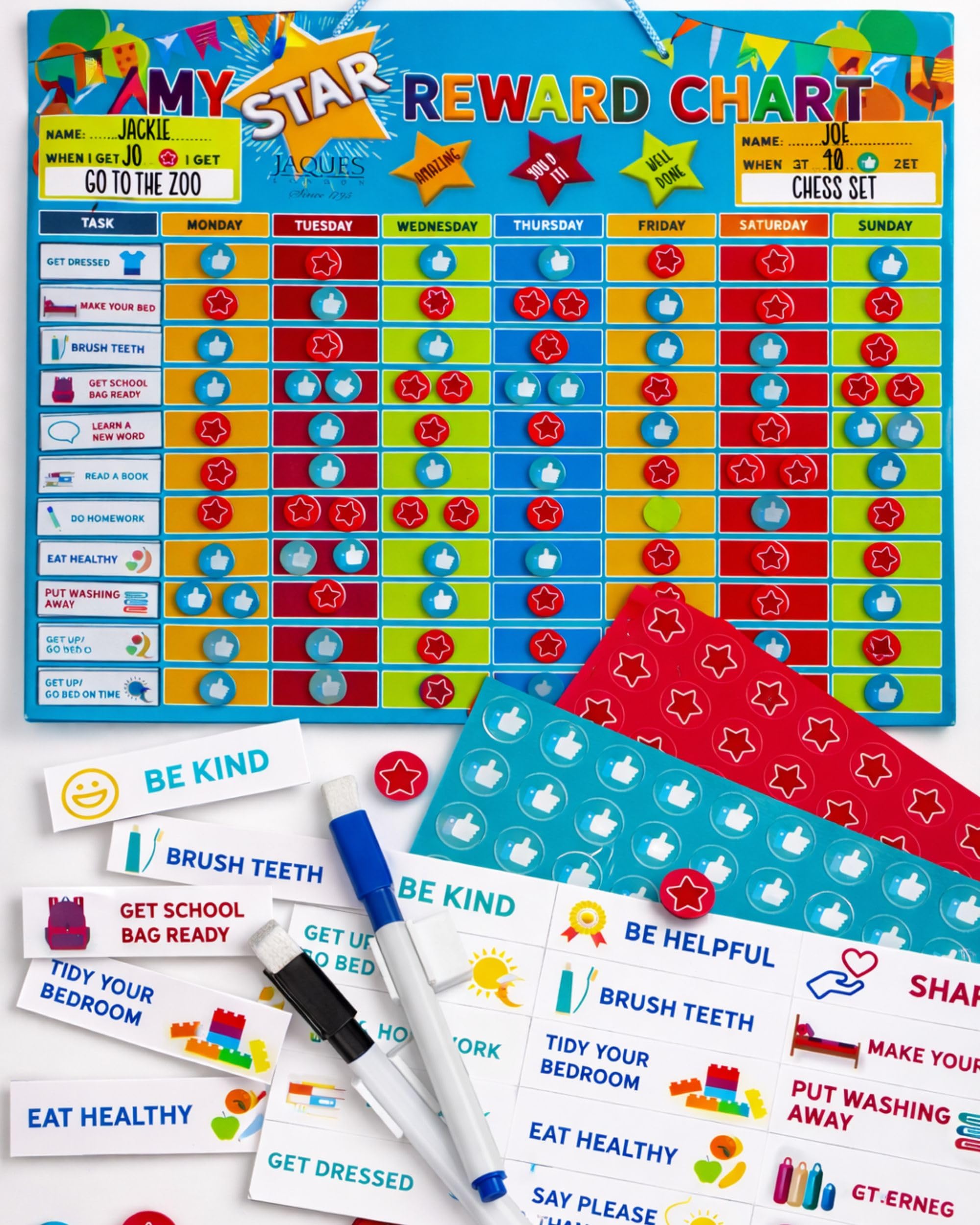Jaques of London Large Magnetic Reward Charts for Children Behaviour | Star Chart with Space for 2 Children Aged 3+ | Ideal for Siblings | Educational Toys Since 1795