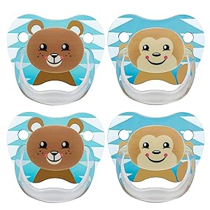 Dr. Brown's Classic Pacifier, 6-12m, Animal Faces Blue, 4 Count