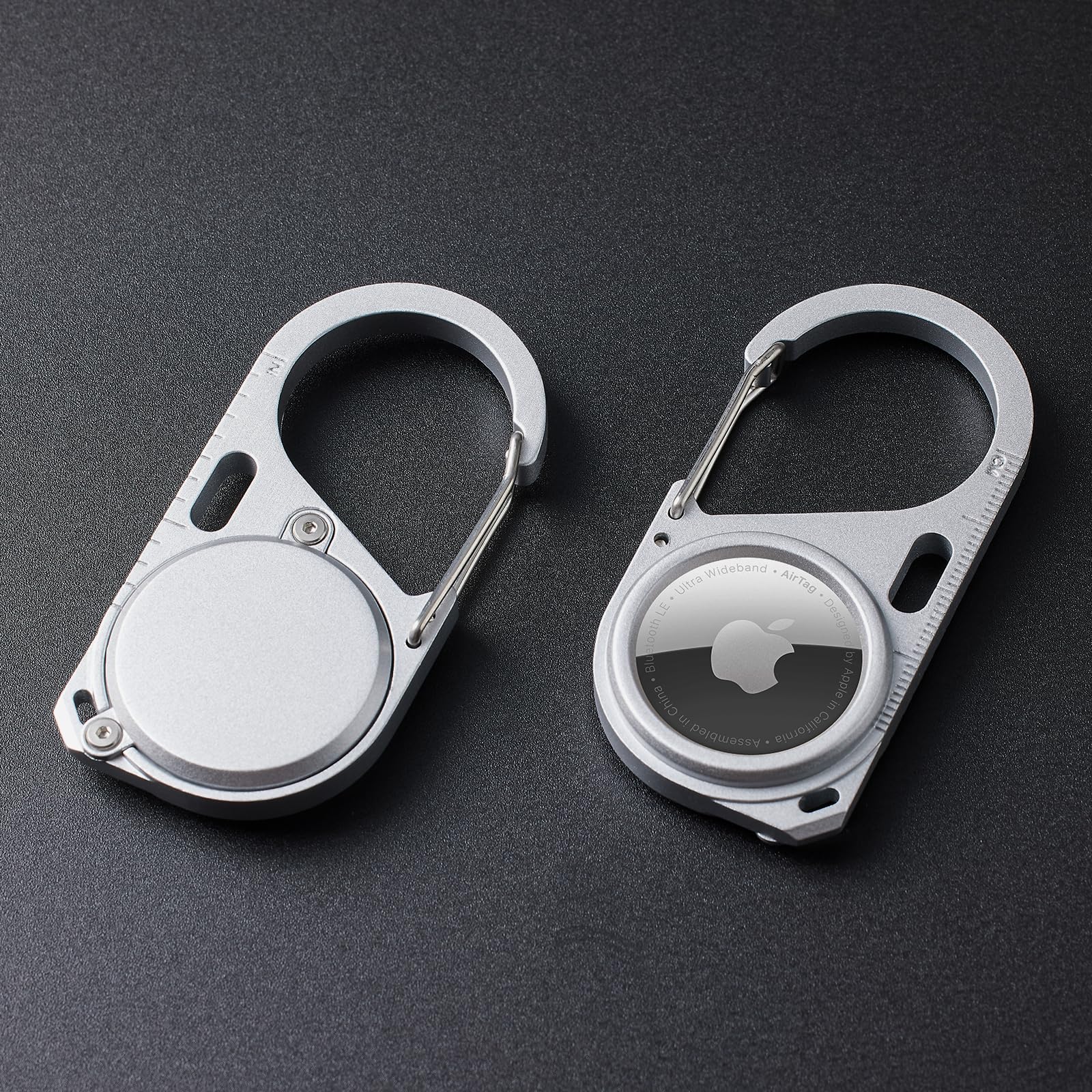 Photo 1 of 2 Pack Compatible with Apple AirTag Metal Secure Holder with Carabiner,Snap Hook Lock Anti-Lost Hard Protective Case for Air Tag. (Silvery)