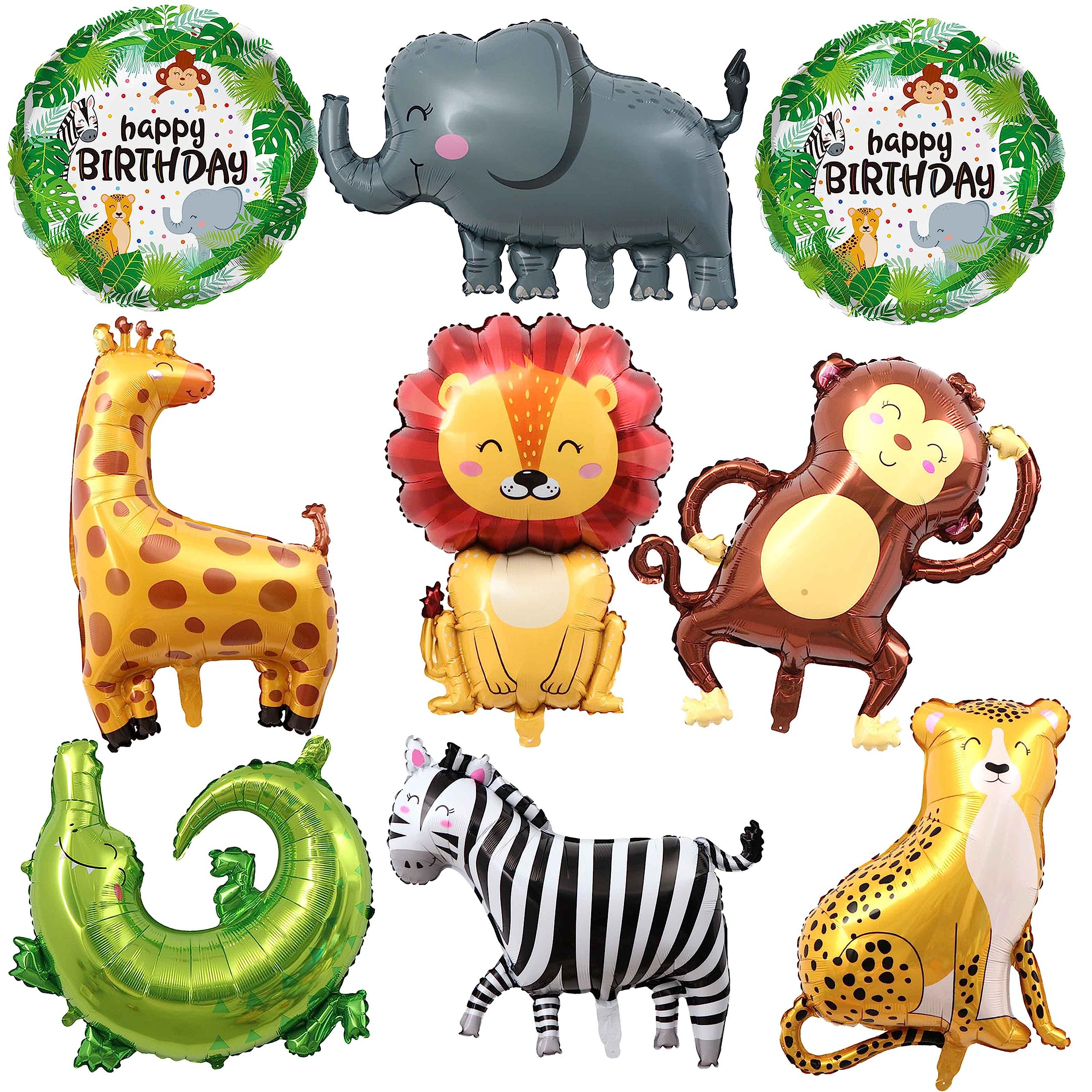 Photo 1 of TUWUNA 9Pcs Safari Jungle Animal Balloons,Wild One Birthday Decorations Baby Shower Jungle Safari Party Supplies,Kids Elephant Monkey Lion Giraffe Leopard Zebra Crocodile Balloon