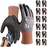 Schwer 12 Pairs Safety Work Gloves Sandy Nitrile Coated LT5626, Max Abrasion Resistant Heavy Duty Working Gloves with Grip for Men Women, Touch-Screen, for General Use, Mechanic, Construction, L