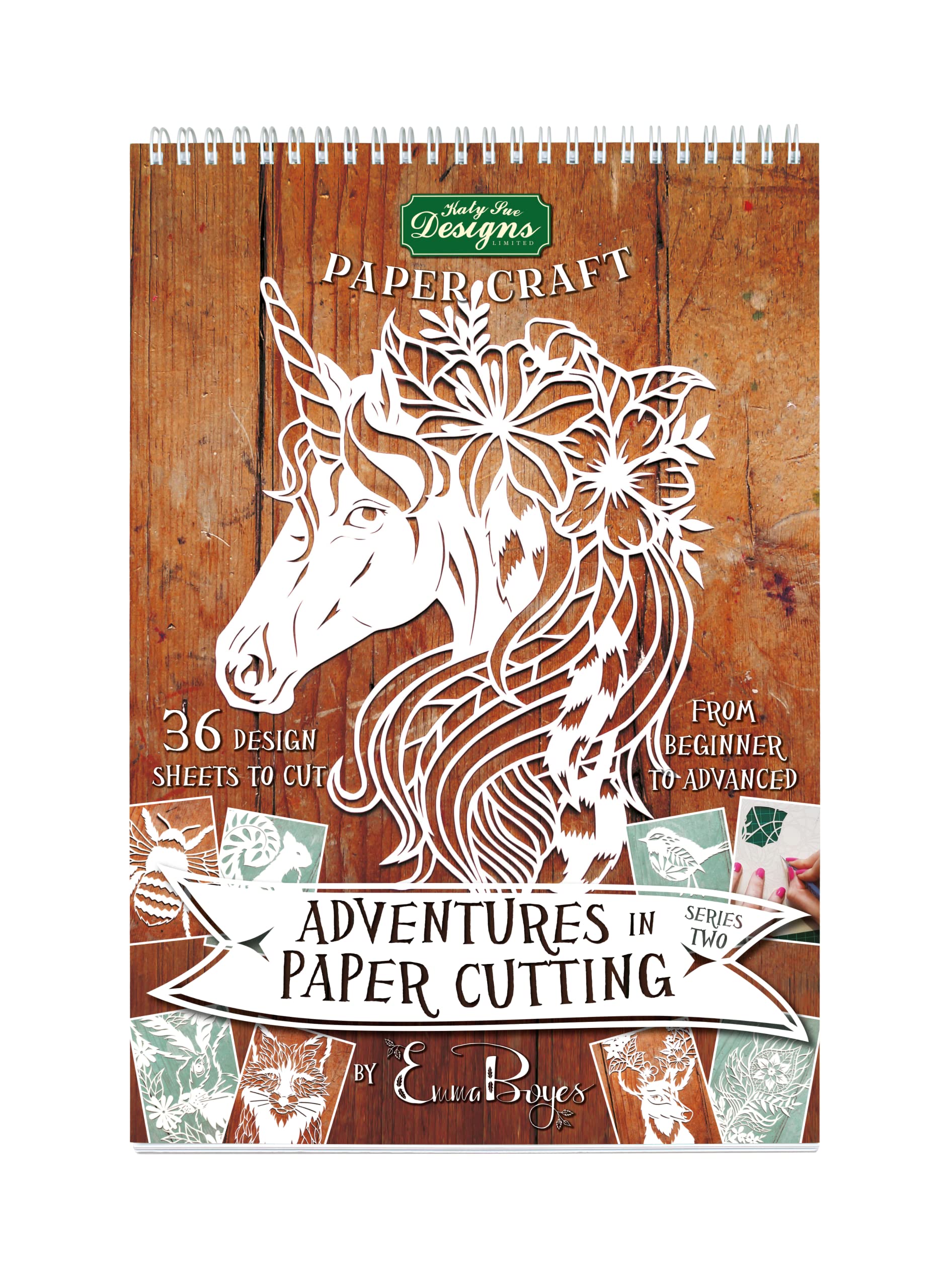 Katy Sue Adventures in Paper Cutting Template Pad, Series 2. 36 Pages of Animal-Inspired Paper Cutting Templates. 12 Designs with 3 Copies of Each in a Ring-Bound Pad. 170 GSM. Designs Fit A4 Frames