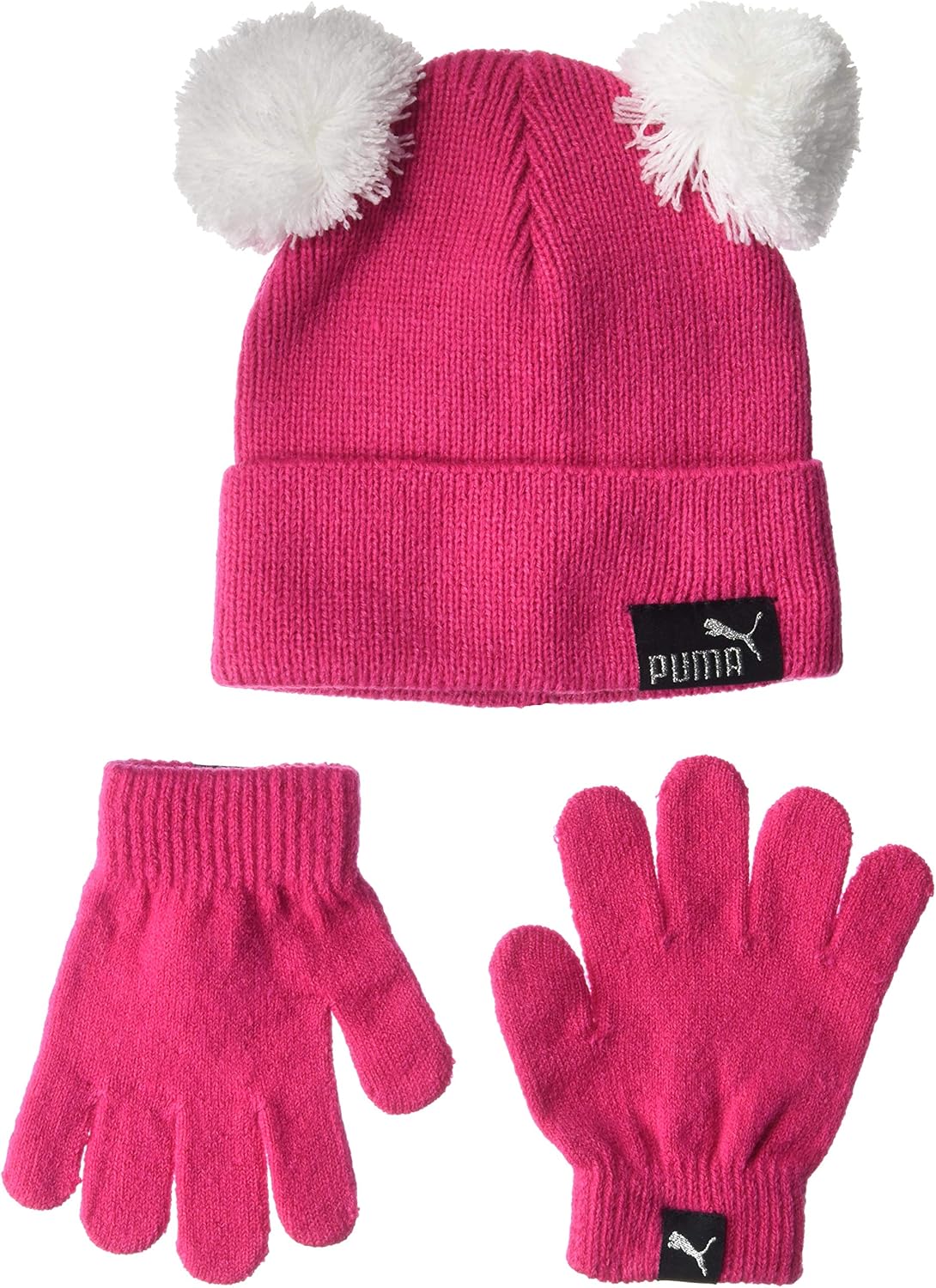 PUMA unisex child Evercat Youth and Glove Set Beanie Hat, Pink/Black, Toddler Size US: Clothing