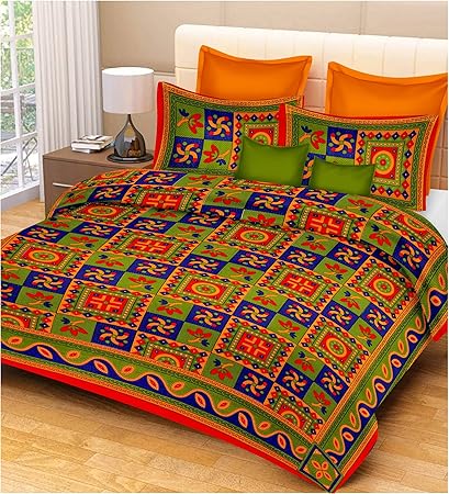 RajasthaniKart Classic 144 TC Cotton Double Bedsheet with 2 Pillow Covers - Abstract, Red