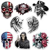 Skull Sticker 8 Pcs (Large Size) Vinyl Stickers Laptop Waterproof Decal for Car Bumper Water Bottle Notebook Luggage Window Birthday Decorations - Size 4 Inches