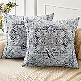 ZSYTZL Boho Throw Pillow Covers 20x20 inch Set of 2,Linen Bohemia Carpet Pattern Decorative Living Room Sofa Bed Square Pillow Case Cushion Cover-Vintage Blue